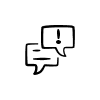 delayed notifications icon showing two chat bubbles with an exclamation mark on a white circular background