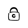 limited customization icon featuring a closed padlock with the letter c on a white circular background