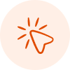 one-click setup icon featuring a cursor click with rays on a peach circular background