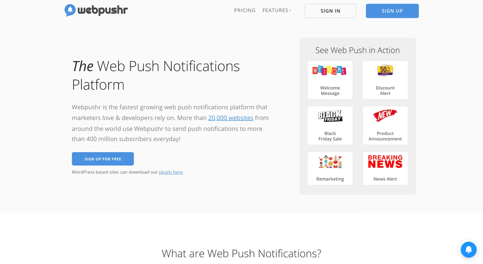 Webpushr browser push notifications for publishers