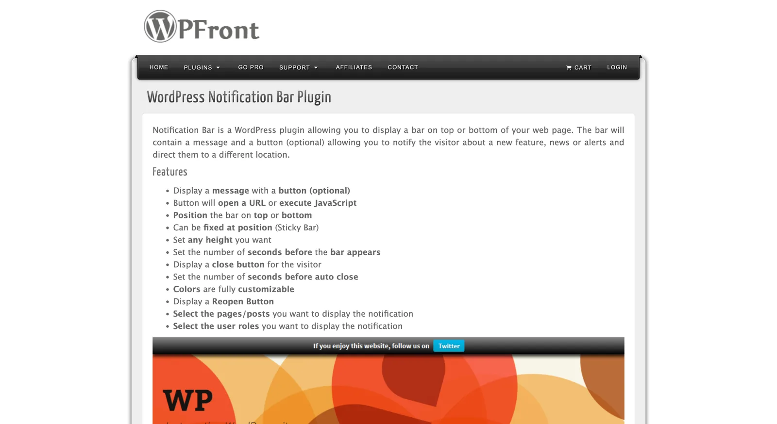 WPFront Notification Bar announcement bars for WordPress
